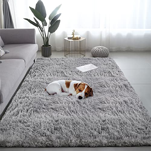 VOFUSHON Wohnzimmer Hochflor Teppich, Shaggy Flur Läufer Modern Flauschiger Weich Teppich Groß für Wohnzimmer Deko/Schlafzimmer/Kinderzimmer (80 x 150 cm, Grau) von VOFUSHON
