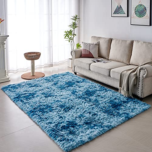 VOFUSHON Wohnzimmer Hochflor Teppich,Shaggy Flur Läufer Teppich Modern Flauschiger Weich Bunte Batik Teppich Groß für Wohnzimmer Deko/Schlafzimmer/Kinderzimmer(Navy blau,160 x 230 cm) von VOFUSHON