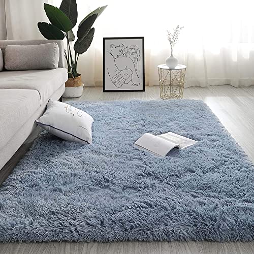 VOFUSHON Wohnzimmer Hochflor Teppich,Shaggy Flur Läufer Teppich Modern Flauschiger Weich Teppich Groß für Wohnzimmer Deko/Schlafzimmer/Kinderzimmer(120 x 160 cm,Silbergrau) von VOFUSHON