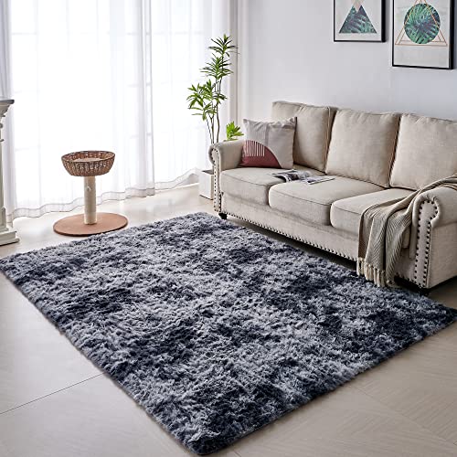 VOFUSHON Wohnzimmer Hochflor Teppich,Shaggy Flur Läufer Teppich Modern Flauschiger Weich Teppich Groß für Wohnzimmer Deko/Schlafzimmer/Kinderzimmer(160 x 230 cm,Dunkelgrau) von VOFUSHON