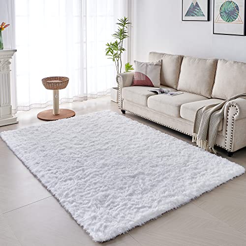 VOFUSHON Wohnzimmer Hochflor Teppich,Shaggy Flur Läufer Teppich Modern Flauschiger Weich Teppich Groß für Wohnzimmer Deko/Schlafzimmer/Kinderzimmer(200 x 300 cm,Reines Weiß) von VOFUSHON