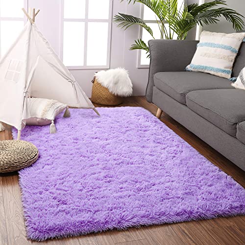 VOFUSHON Wohnzimmer Hochflor Teppich,Shaggy Flur Läufer Teppich Modern Flauschiger Weich Teppich Groß für Wohnzimmer Deko/Schlafzimmer/Kinderzimmer(80 x 150 cm,Violett) von VOFUSHON