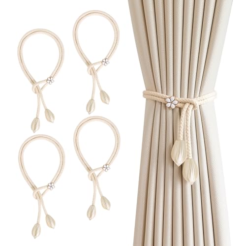 Raffhalter-Stilvolle Gardinenhalter und Raffhalter, flexibel einstellbar für Vorhanghalterung-Vier verstellbare Metall Blumen Vorhang Zugbänder (Beige) von VOGGV