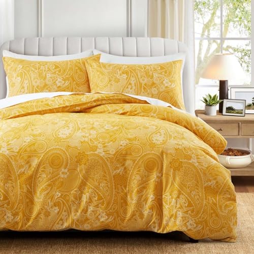 VOGIAY Bettwäsche Set 220x200cm, Gelb Paisley Muster, Mikrofaser Bettbezug mit 2X Kissenbezug 80x80cm, Boho Vintage Design für Schlafzimmer, Weich und Pflegeleicht von VOGIAY