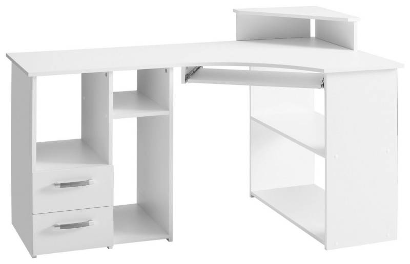 VOGL Möbelfabrik Schreibtisch Sam, Eckschreibtisch, Tastaturauszug, Monitoraufsatz & opt. Towerfach von VOGL Möbelfabrik