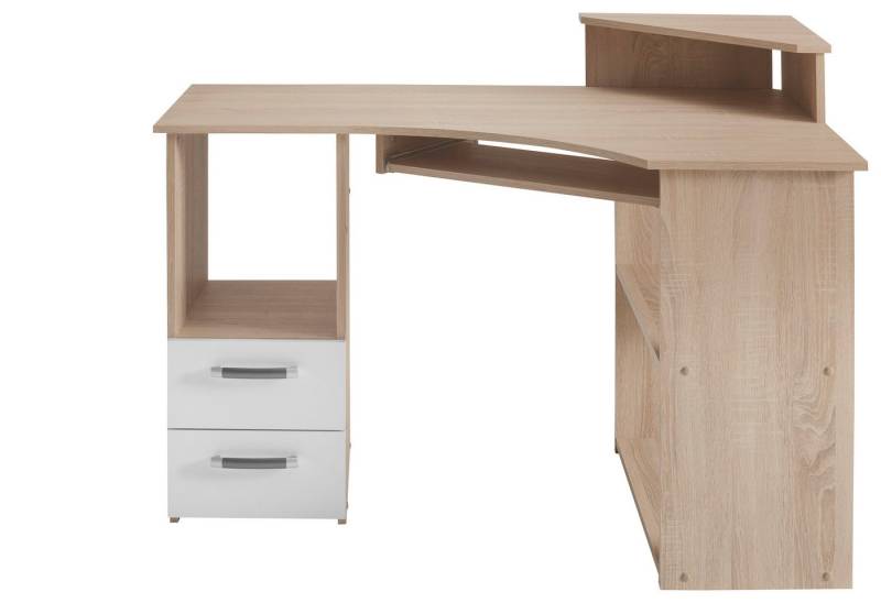 VOGL Möbelfabrik Schreibtisch Sam, Eckschreibtisch, Tastaturauszug, Monitoraufsatz & opt. Towerfach von VOGL Möbelfabrik
