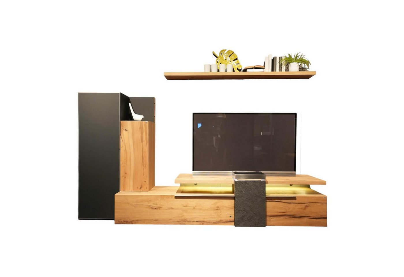 VOGLAUER Anbauschrank Wohnwand Valpin Eiche Altholz Braun Akzent Colorglas VOGLAUER Anbauschrank Wohnwand Valpin Eiche Altholz Braun Akzent Colorglas von VOGLAUER