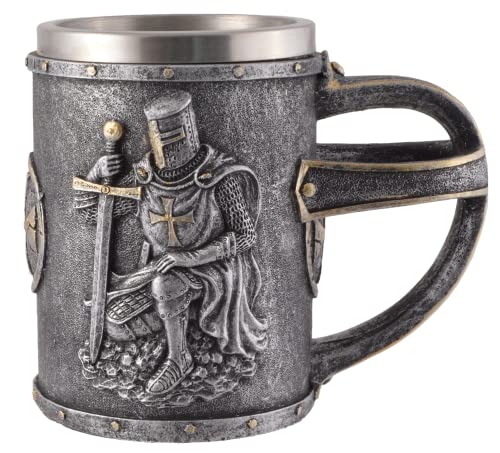 Krug "knieender Kreuzritter", aus Kunststein, von Künstlerhand bemalt, mit entnehmbaren Edelstahleinsatz mit 600 ml Volumen, Vogler Design von VOGLER Joh. Vogler GmbH