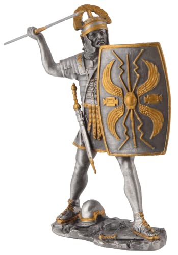 Römischer Legionär beim Speerwurf,mit Schild,aus Zinn, von Hand mit Silber- und Goldfarbe bemalt, by Veronese von VOGLER Joh. Vogler GmbH