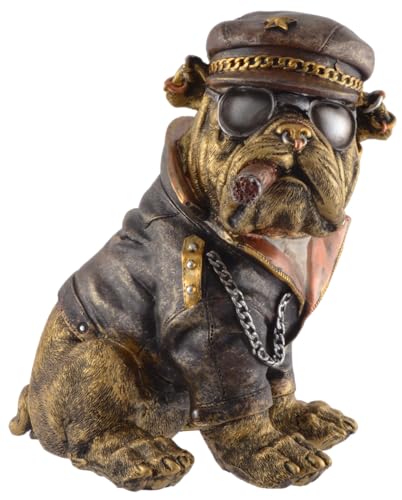 VOGLER Joh. Vogler GmbH Steampunk Bulldogge Churchill, Bikeroutfit mit Cap, Kunststein, von Hand coloriert von VOGLER Joh. Vogler GmbH