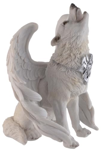 VOGLER Joh. Vogler GmbH Weißer Wolf Wächter des Himmels mit Engelsschwingen, aus Kunststein, von Hand coloriert von VOGLER Joh. Vogler GmbH