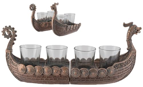 VOGLER Joh. Vogler GmbH Wikingerschiff in 2 Hälften für 4 Shots, Schnapsgläser (enthalten), aus Kunsstein, handbemalt von VOGLER Joh. Vogler GmbH