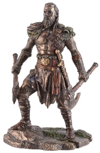 Wikinger mit Zwei Äxten, aus Kunststein, von Künstlerhand bronziert und coloriert, by Veronese von VOGLER Joh. Vogler GmbH
