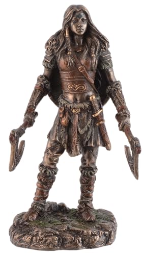 Wikingerin mit Zwei Äxten, aus Kunststein, von Hand bronziert und coloriert, by Veronese von VOGLER Joh. Vogler GmbH