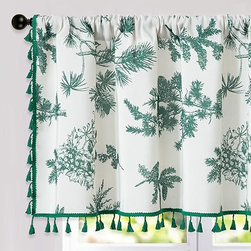 VOGOL Gemütliche Bauernhaus-Küchengardine 132x49cm, Leinenvolants mit Baummuster & Stangentasche | Landhausstil Boho-Look, Lichtfilter VOGOL Gemütliche Bauernhaus-Küchengardine 132x49cm, Leinenvolants mit Baummuster & Stangentasche | Landhausstil Boho-Look, Lichtfilter von VOGOL