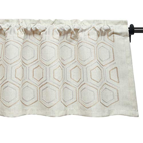 VOGOL Landhausstil Karo-Stickgardine 132x49cm - Lichtfilterleinen mit Stangentaschen Vorhang für Altbau-Fenster & Gemütliche Bauernhaus-Küche, Stangentaschen von VOGOL