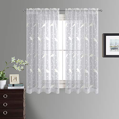 VOGOL Vorhang mit Stangendurchzug Transparent Gardine 2 Stücke Gaze paarig Fensterschal Vorh?nge 160 cm x 137 cm (H x B),2er-Set,Wei? von VOGOL