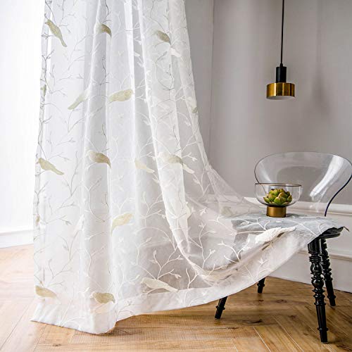 VOGOL Vorhang mit Stangendurchzug Transparent Gardine 2 Stücke Gaze paarig Fensterschal Vorh?nge 245 cm x 152 cm (H x B),2er-Set,Wei? … von VOGOL