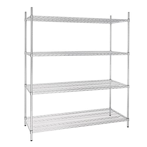 Vogue 4-stöckiges Drahtregal-Set, 1525 x 610 mm, verzinktes Zink, maximale Belastung: 320 kg, Maße: 1853 (H) x 1525 (B) x 610 (T) mm, flach verpackte Drahtregale, U258 von VOGUE