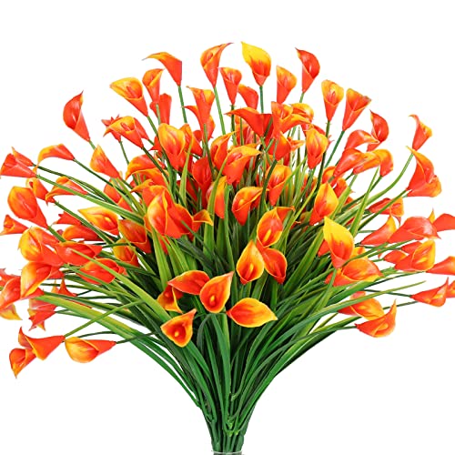 VOGUSON Künstliche Blumen zur Dekoration, orange-rote Calla-Lilien, künstliche Blumen für Außen- oder Innendekoration, 8 Stück. von VOGUSON