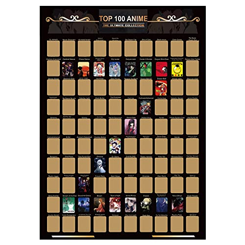 100 Anime Scratch Off Poster Anime Bucket List A2 Scratch off Top 100 Anime Bucket List Poster Beste Japanische Animation All - Farbdruck Poster - Anime Merch Geschenke Ideen für Anime Enthusiasten von VOHESEA