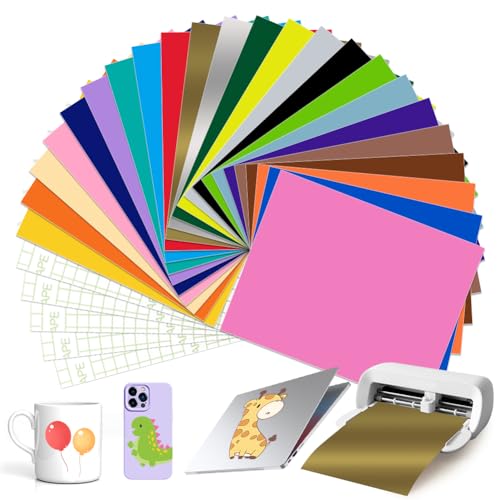 23 Farbe Smart Adhesive Vinyl Permanent für Cricut Joy Xtra, Smart Vinyl Permanent mit 5 Transferfolie 24x30.5cm Selbstklebend Vinylfolie Vinyl Plotter Film Kit für DIY Handwerk & Dekoration 23 Farbe Smart Adhesive Vinyl Permanent für Cricut Joy Xtra, Smart Vinyl Permanent mit 5 Transferfolie 24x30.5cm Selbstklebend Vinylfolie Vinyl Plotter Film Kit für DIY Handwerk & Dekoration von VOHESEA
