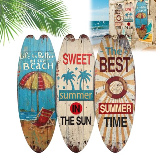 3 Stück Surfbrett Deko, 45 cm Holz Surfbrett-Kunst, Strand Willkommensschild, Hängende Sommerdeko, Pool-Dekorationen Surfbrett Schilder für Strand, Tropische Bars, Wände am Meer, Heimparty-Dekor von VOHESEA