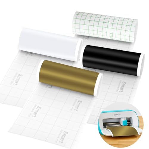 4 Rollen Smart Vinyl Permanent für Cricut Joy 14x200cm Smart Adhesive Vinyl Permanent Vinylfolie Selbstklebend Schwarz Weiß Gold Transferfolie zum DIY Fenster, Tassen, Autos, Banner 4 Rollen Smart Vinyl Permanent für Cricut Joy 14x200cm Smart Adhesive Vinyl Permanent Vinylfolie Selbstklebend Schwarz Weiß Gold Transferfolie zum DIY Fenster, Tassen, Autos, Banner von VOHESEA