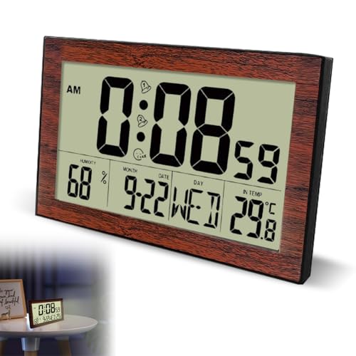 Digital Wanduhr Funk mit Hintergrundbeleuchtung, Groß Digitale Funkuhr mit Temperatur und Feuchtigkeitsanzeige, Tischuhr Digitaluhr Wand, Tischuhr für Schlafzimmer, Wohnzimmer, Büro(20.1 x 12.4cm) von VOHESEA