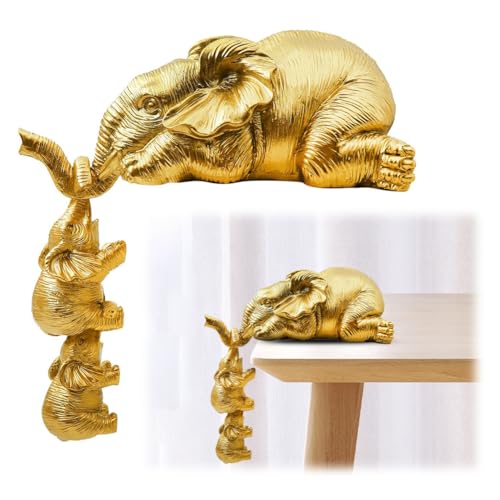 Gold Elefant Statue Figure Mutterliebe Elefanten Deko Resin Skulptur Ornament, Elefanten Geschenke für Mama, Familie, Freunde, Kollegen Elefanten Dekoration für Wohnzimmer, Büro, Schlafzimmer Stil 2 von VOHESEA