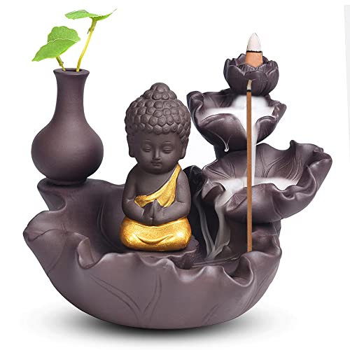 Goldener Buddha Waterfall Backflow Räucherbrenner Burner Wasserfall Weihrauchhalter Incense Holder Goldener Buddha Räuchergefäß Keramik Weihrauchbrenner für Familie Büro Schlafzimmer Ornament von VOHESEA