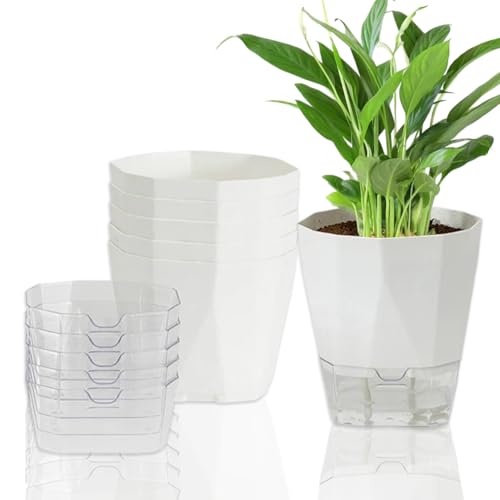 VOHESEA 6 Stück Selbstbewässerungstopf, Blumentopf Selbstbewässernd, Fensterbank selbstbewässernd, Übertopf mit Untersetzer, Kräutertopf Küche Set, Blumentöpfe Ideal für Innen und Balkongärten von VOHESEA