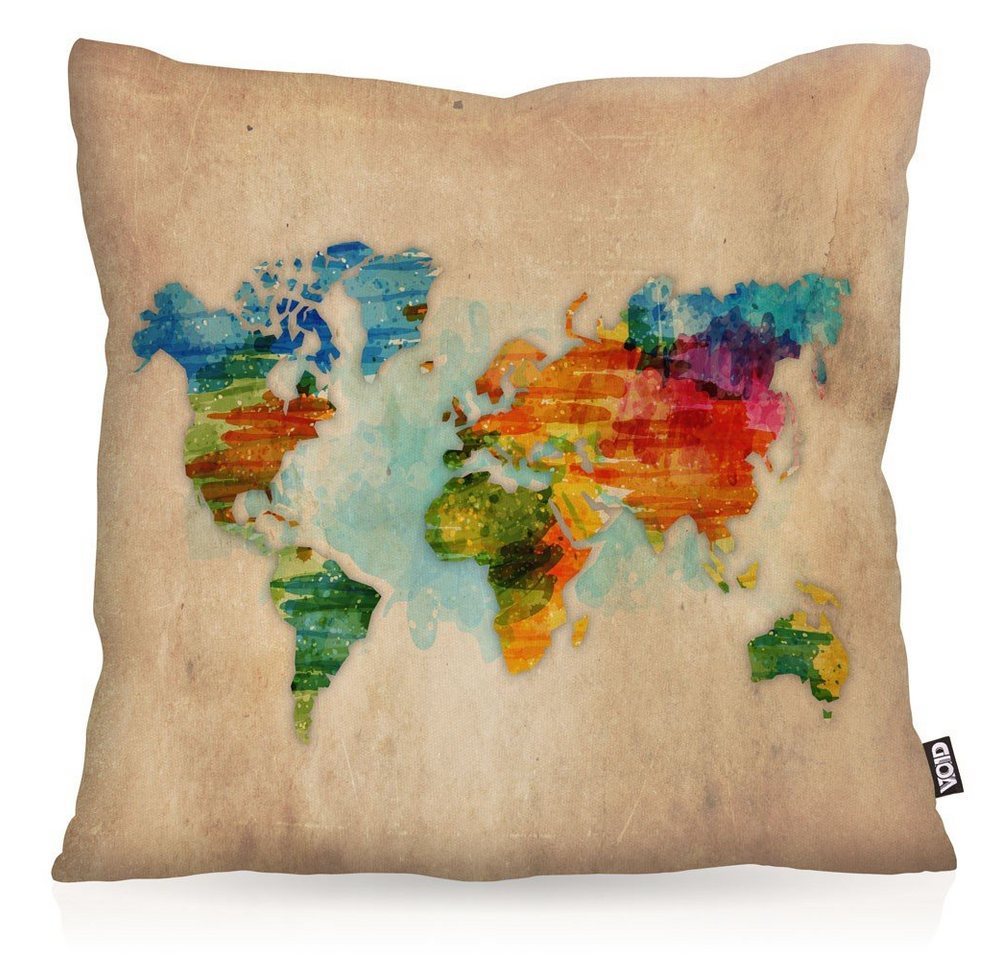 Kissenbezug, VOID, Sofa-Kissen Wasserfarben Weltkarte Outdoor Indoor globus erde globetrotter welt von VOID