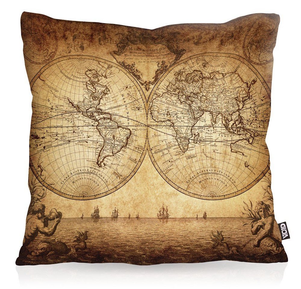 Kissenbezug, VOID, Sofa-Kissen Weltkarte anno 1730 Outdoor Indoor globus erde antik weltbild karte von VOID