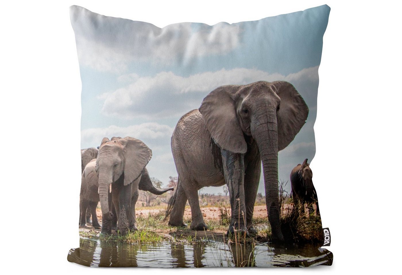 Kissenbezug, VOID (1 Stück), Sofa-Kissen Elefanten Wasser Steppe Kissenbezug Elefant Afrika Safari Dschungel Zoo Tiere von VOID