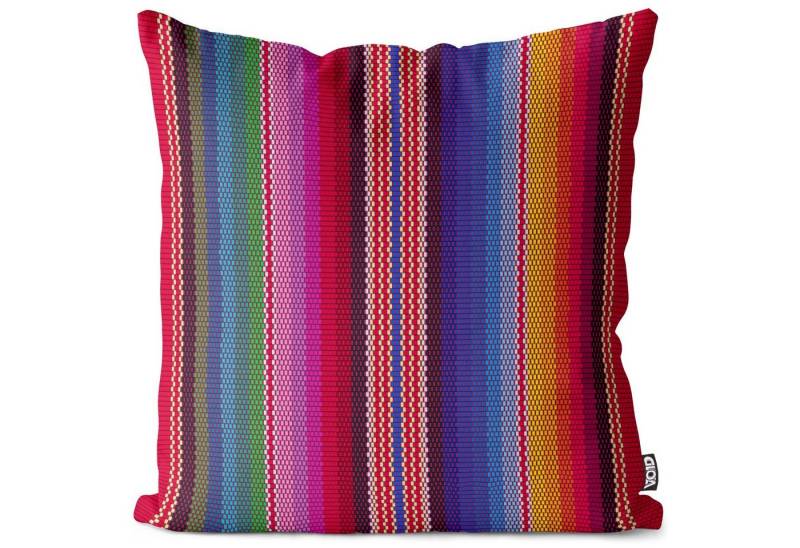 Kissenbezug, VOID (1 Stück), Sofa-Kissen Handwerk Ethno ethnisch Maya Mexiko bunte Streifen gestreift Streifen-Muster Strick-Muster Regenbogen alternativ ökologisch gemust von VOID