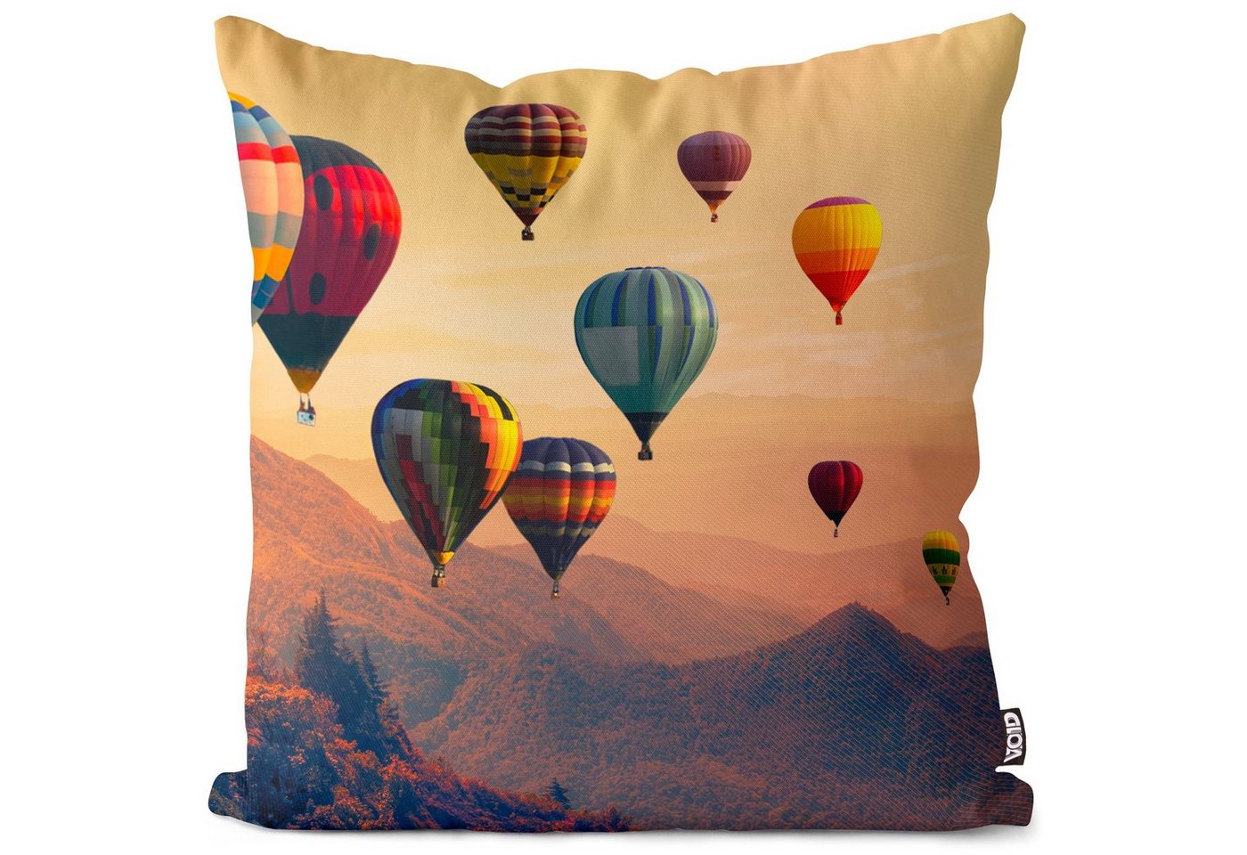 Kissenbezug, VOID (1 Stück), Sofa-Kissen Heißluftballon Reisen Fliegen Berge Landschaft Sonnenaufgang Ausflug Urlaub Tourismus Flug Landschaft Sommer Ballon Korb um die we von VOID