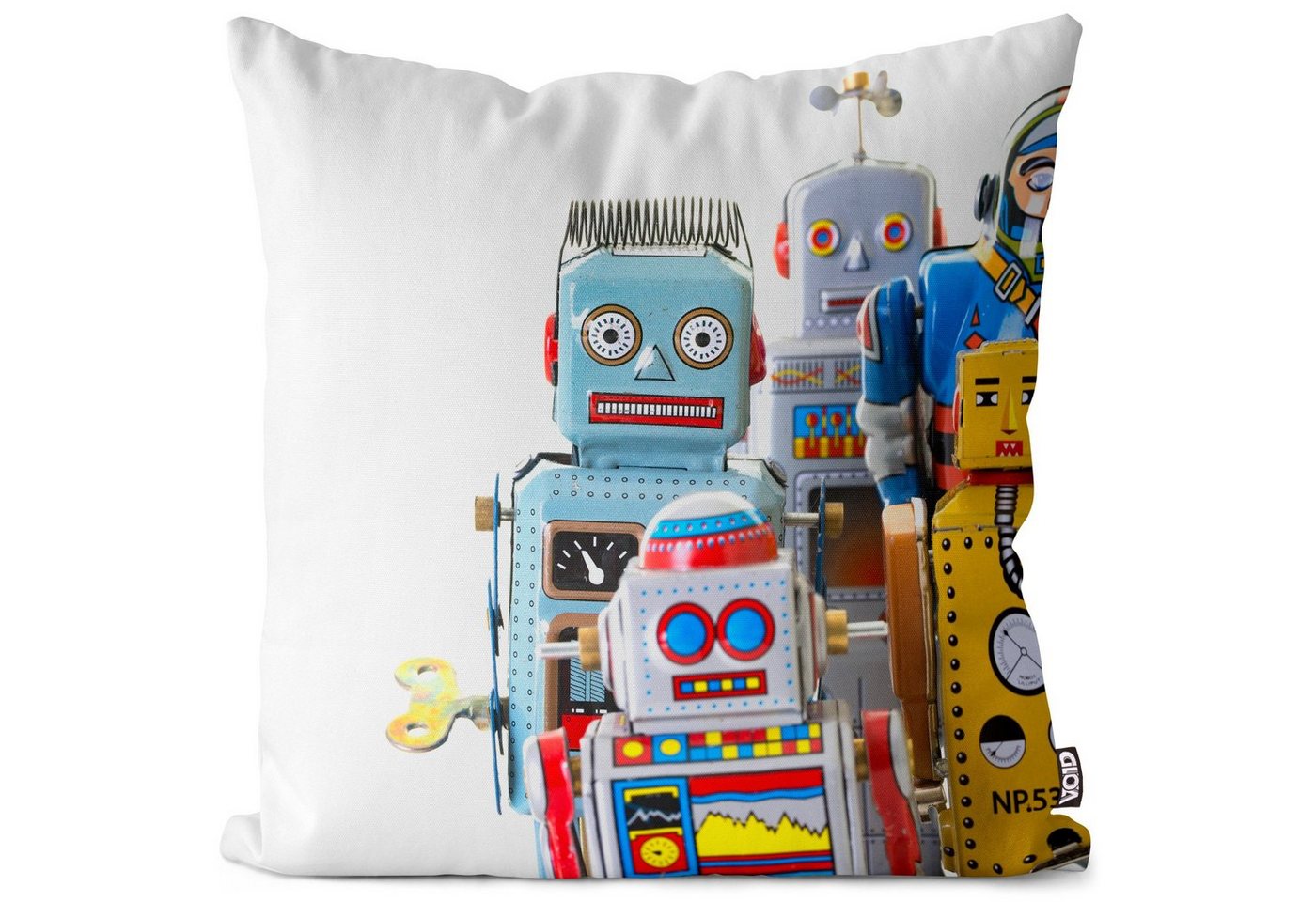 Kissenbezug, VOID (1 Stück), Sofa-Kissen Roboter Blechspielzeug Spielzeug Sammler Blech Retro Vintage Kinder 30er 40er 50er 60er Astronaut Weltraum Weltall Raumschiff Jung von VOID