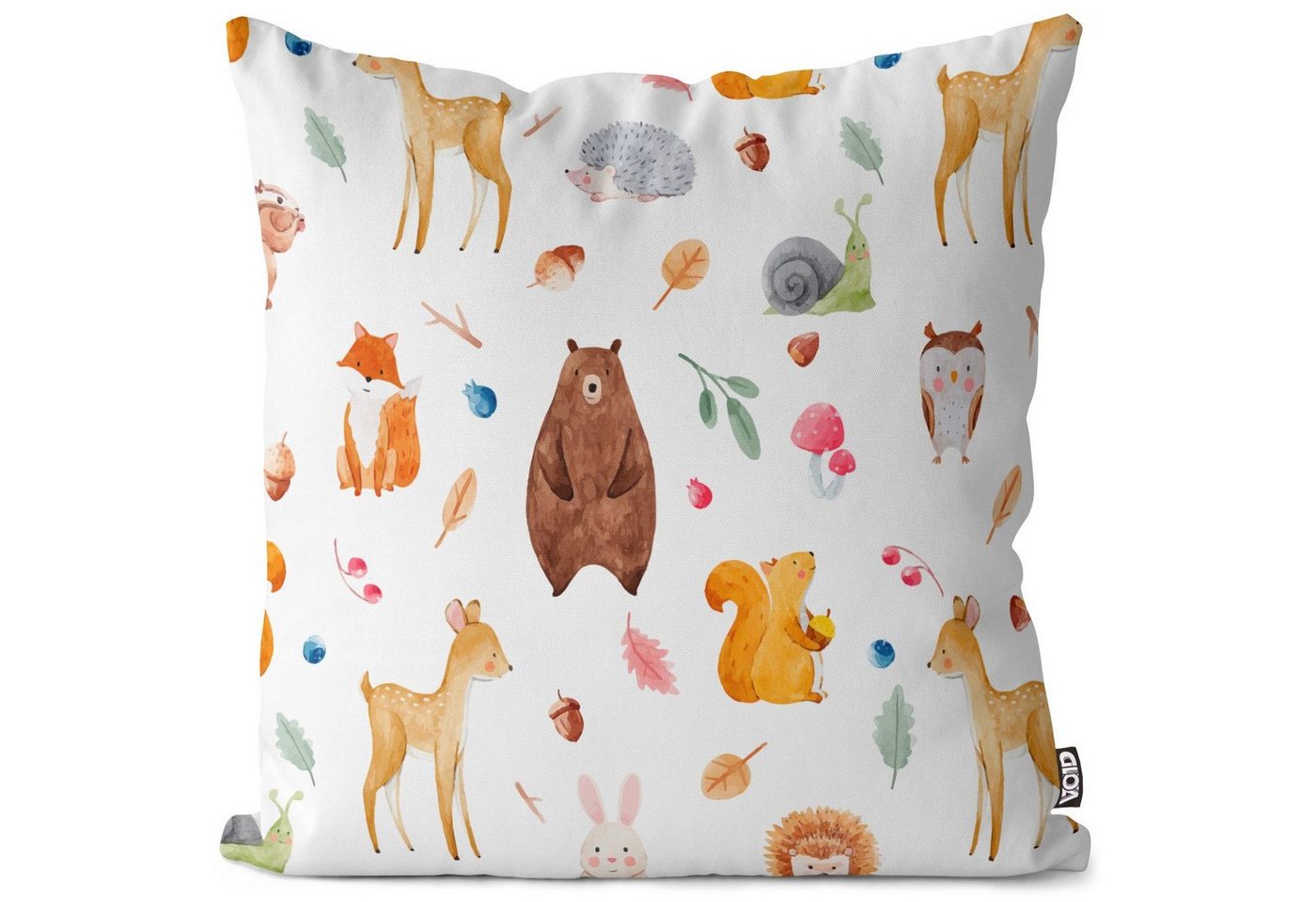 Kissenbezug, VOID (1 Stück), Sofa-Kissen Kinder Kinderzimmer Märchen Tiere Babyzimmer Baby Hase Bär Reh Bambi Igel Wald Eichhörnchen Fuchs Eule Schnecke von VOID