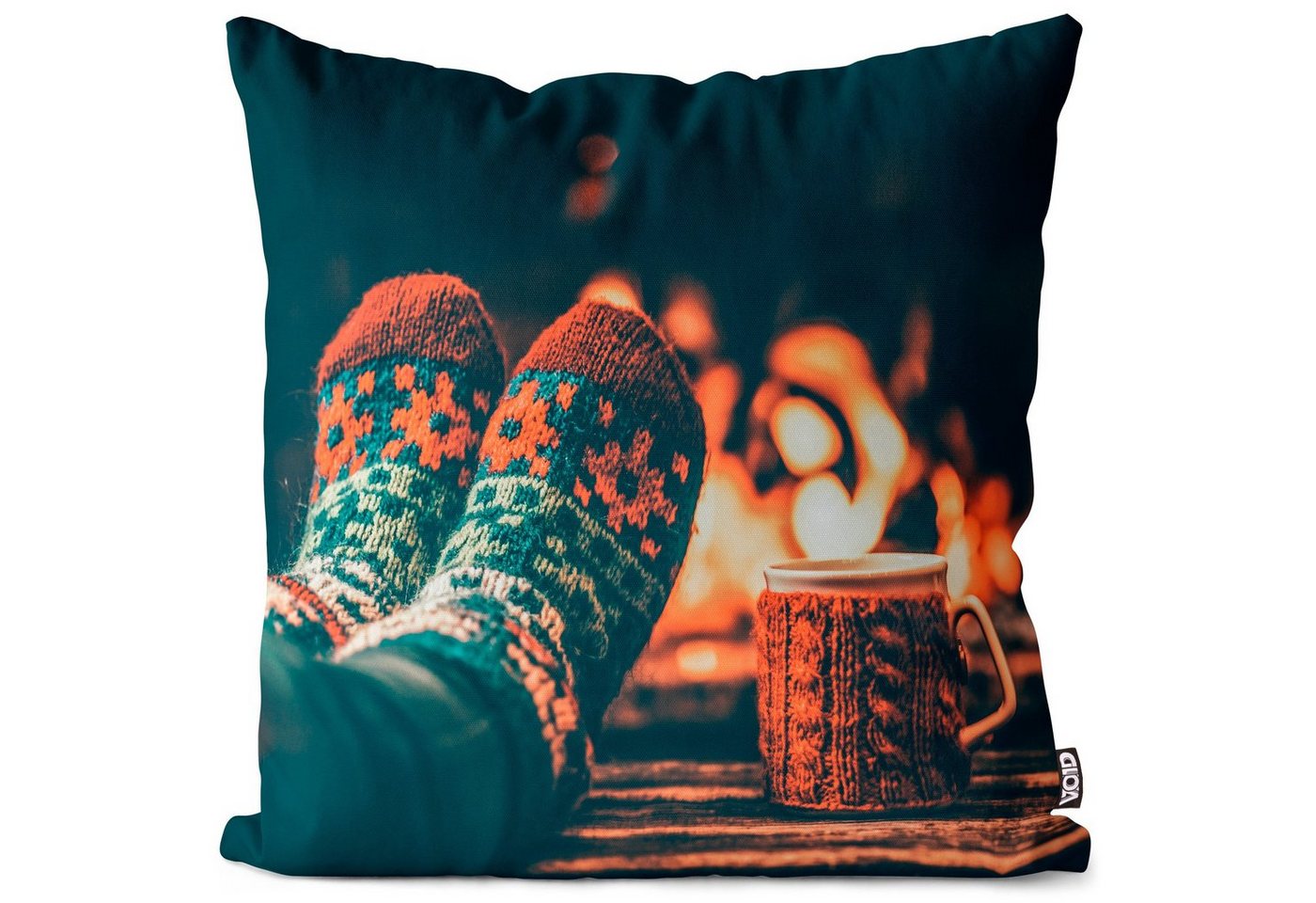 Kissenbezug, VOID (1 Stück), Sofa-Kissen Winter Kamin Tee Feuer Advent Weihnachten Herbst Socken Schnee Christbaum Schmuck Skifahren Skier Österreich Flamme von VOID