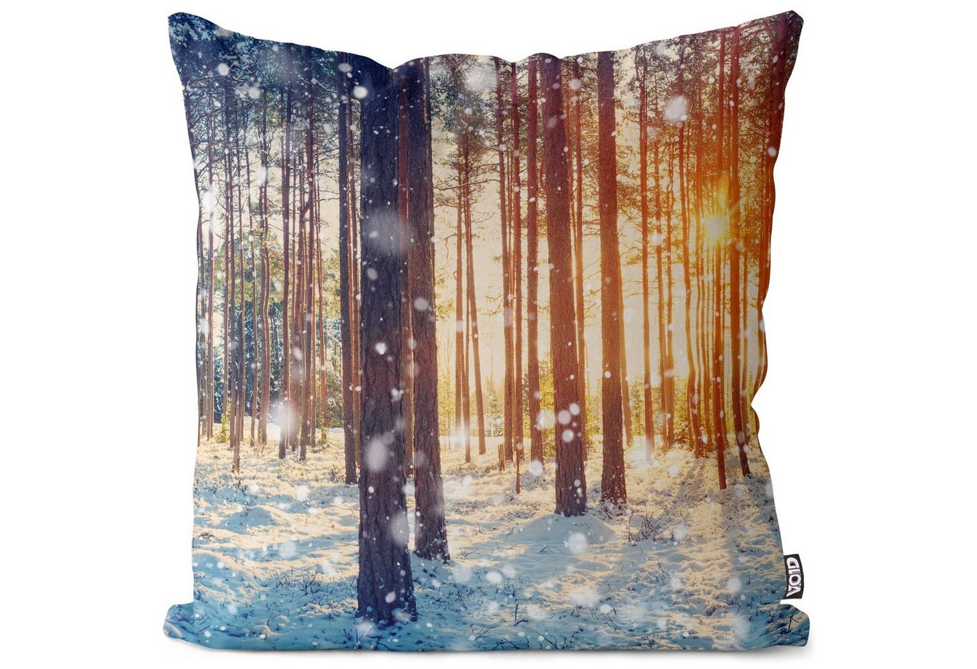 Kissenbezug, VOID (1 Stück), Sofa-Kissen Winterwald Wald Winter Schnee Wandern Ausflug Weihnachten Deko Dekoration Bäume Landschaft Urlaub Kamin Tannenbaum von VOID