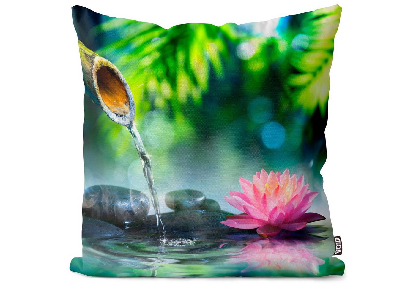 Kissenbezug, VOID (1 Stück), Sofa-Kissen Zen Garten Wasser Bambus Wasserlilie Lilie Blumen Natur Entspannung Reisen Urlaub Feng Shui Frieden Spa Natur Asien Steine von VOID