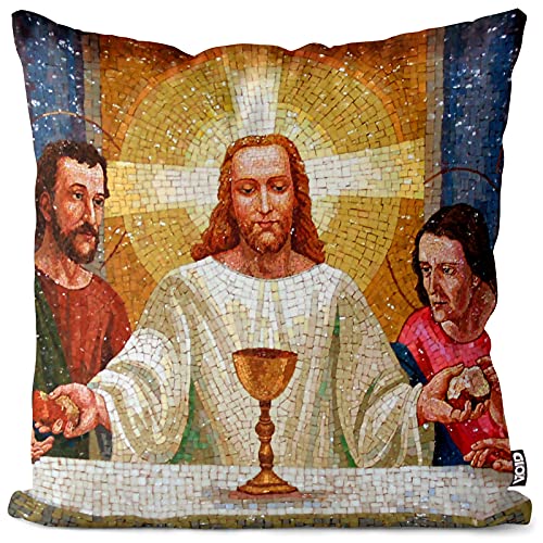 VOID Abendmahl Jesus Kissenbezug 40x40 Kissenhülle Polyester Zierkissen Couchkissen Ostern Osterdeko Deko, Kissen Größe:40 x 40 cm von VOID