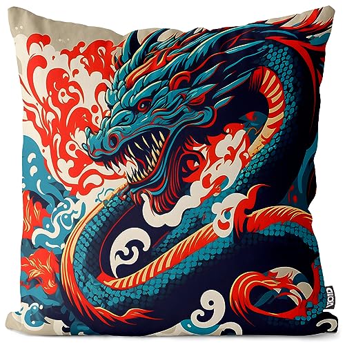 VOID Chinese New Year Drache Fest Kissenbezug Kissenhülle Sofa Couch Wohnzimmer Dekoration wasserfest Outdoor Garten Kissen bezug deko, Kissen Größe:40 x 40 cm von VOID