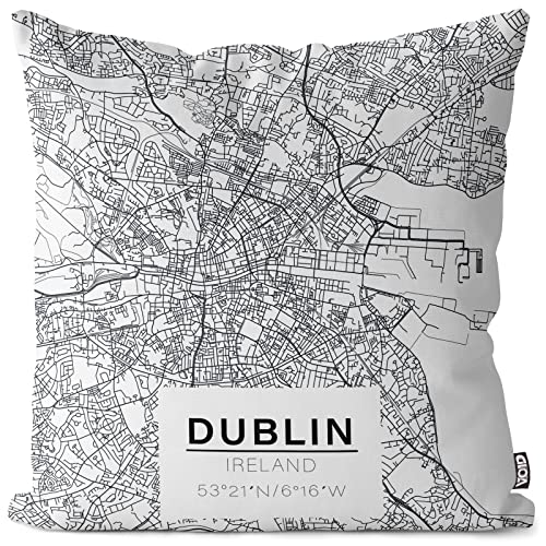 VOID Dublin Karte Kissenbezug Kissenhülle Sofakissen Kissen Deko Outdoor-Kissen Dekokissen, Kissen Größe:60 x 60 cm von VOID