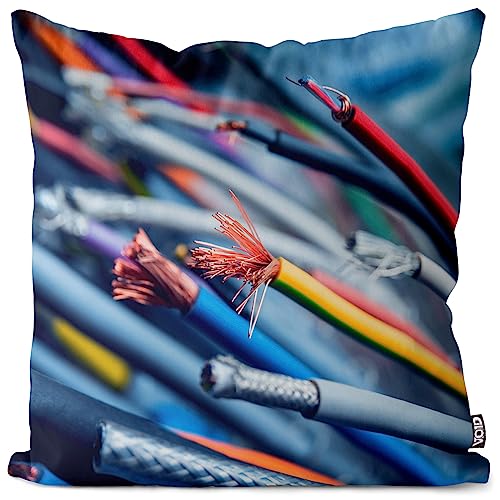 VOID Elektriker Kabel Netzwerk Kissenbezug Kissenhülle Polyester wasserfest Outdoor Indoor, Kissen Größe:40 x 40 cm von VOID