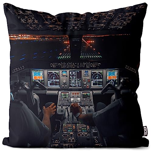 VOID Flugzeug Cockpit Piloten Fliegen Kissenbezug Kissenhülle Polyester wasserfest Outdoor Indoor, Kissen Größe:60 x 60 cm von VOID