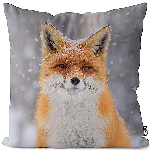 VOID Fuchs Schnee Rotfuchs Winter Tier Kissenbezug Kissenhülle Polyester Weihnachten Deko Winter Outdoor Dekoration, Kissen Größe:60 x 60 cm von VOID