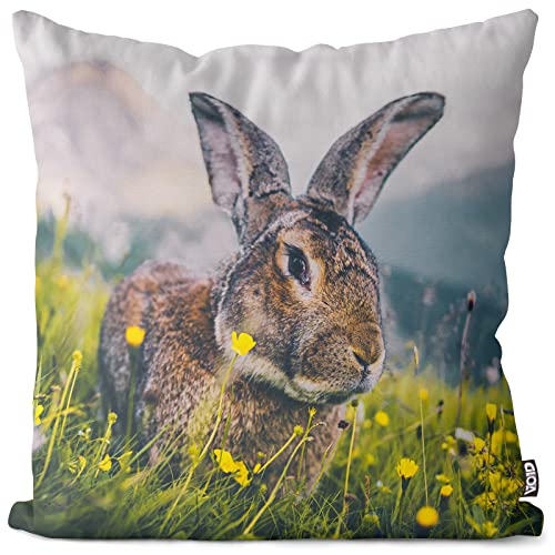 VOID Hase Berglandschaft Kissenbezug 60x60 Kissenhülle Polyester Zierkissen Couchkissen Ostern Osterdeko Deko, Kissen Größe:60 x 60 cm von VOID