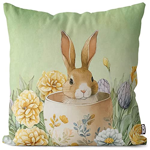 VOID Hase Eierschale Osterblumen 40x40 Kissenhülle Polyester Zierkissen Couchkissen Ostern Osterdeko Deko von VOID